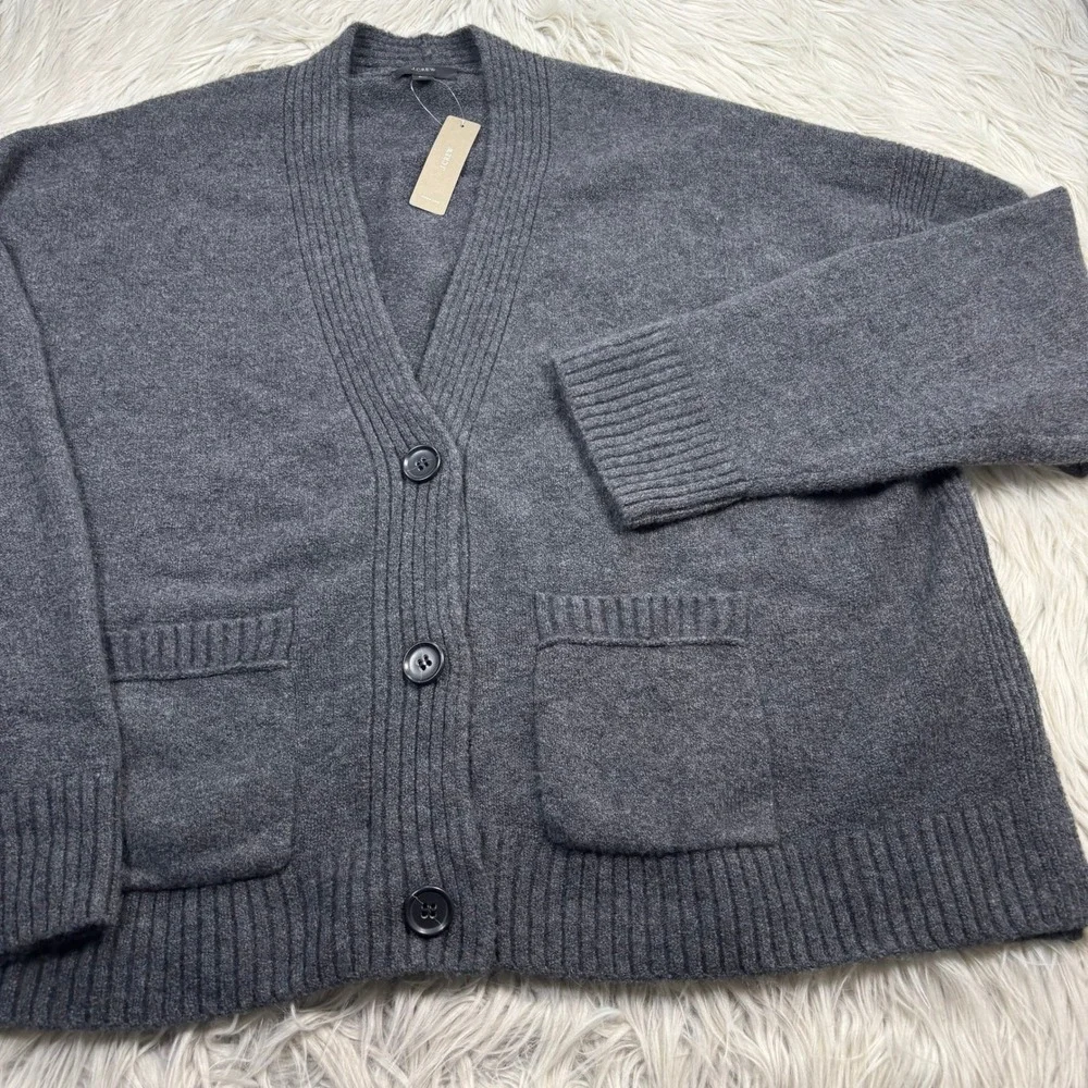 NWT J.Crew Women's 2X Gray V-Neck Cardigan in Super Soft Yarn Preppy Cozycore